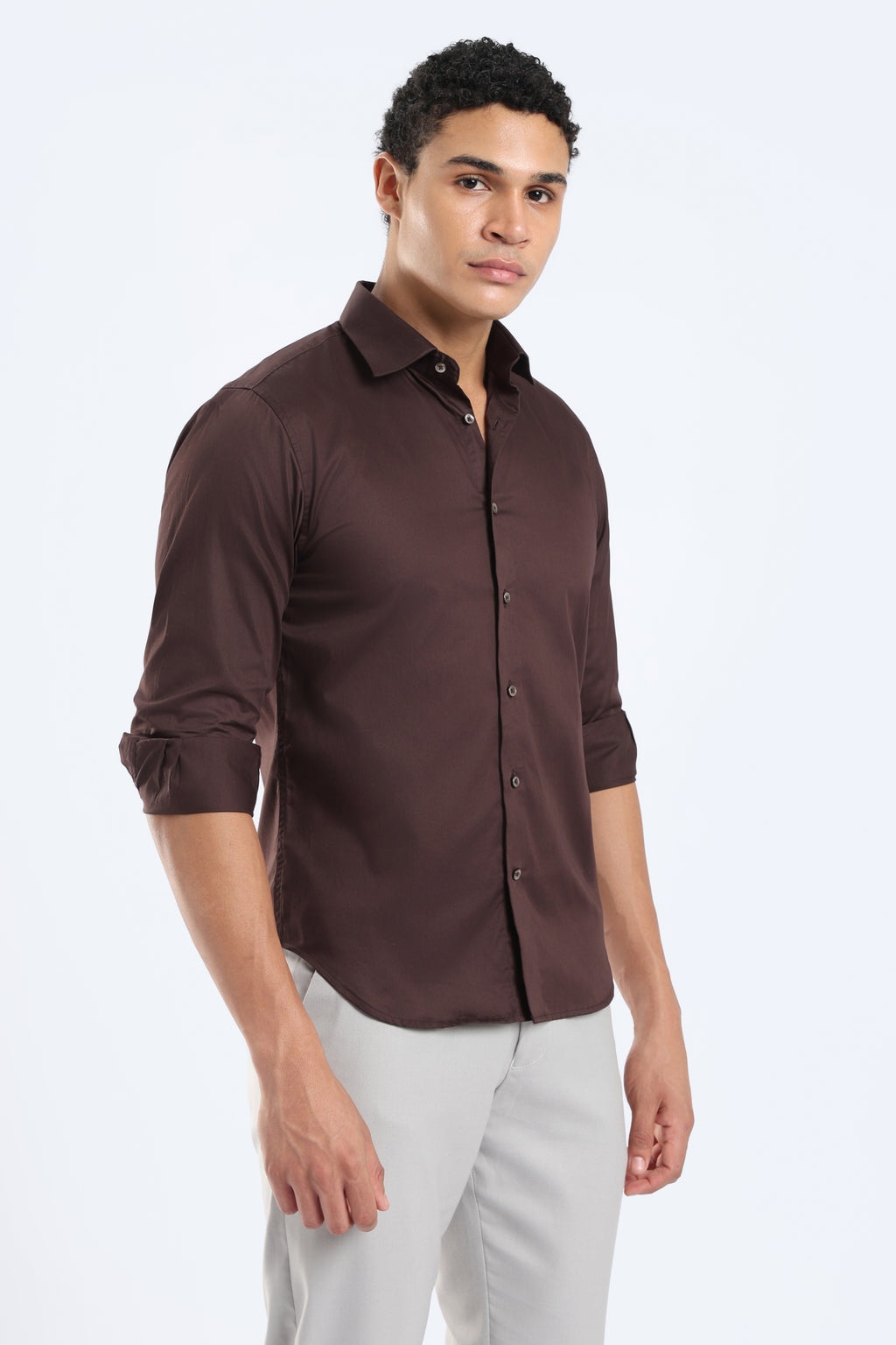 The Brown Cotton Satin Tailored Shirt