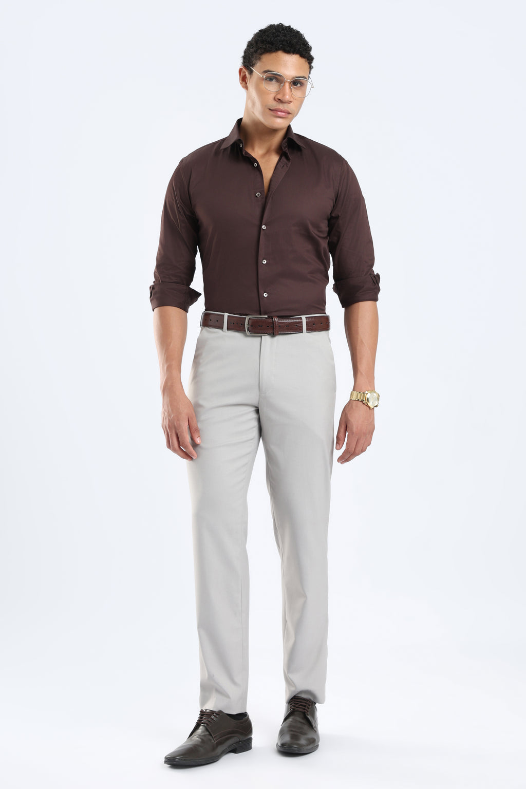 The Brown Cotton Satin Tailored Shirt