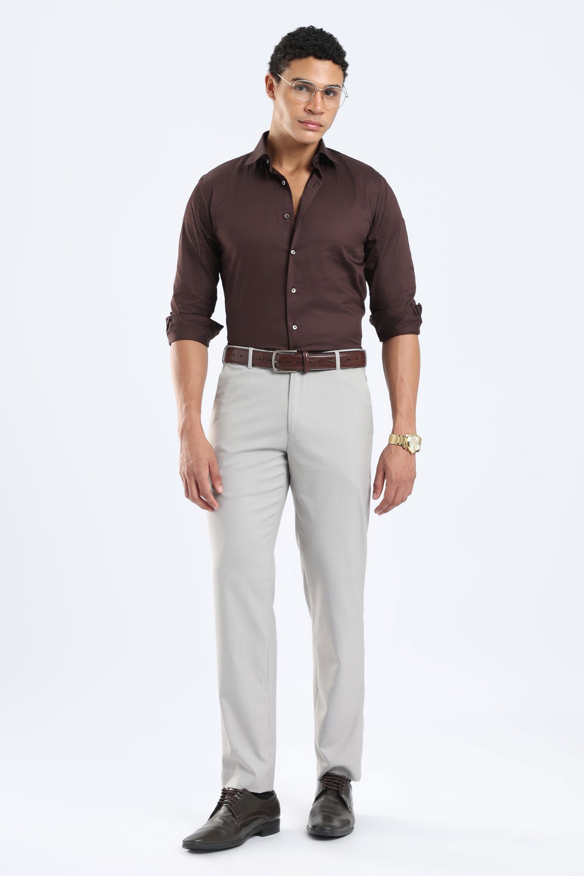 The Brown Cotton Satin Tailored Shirt
