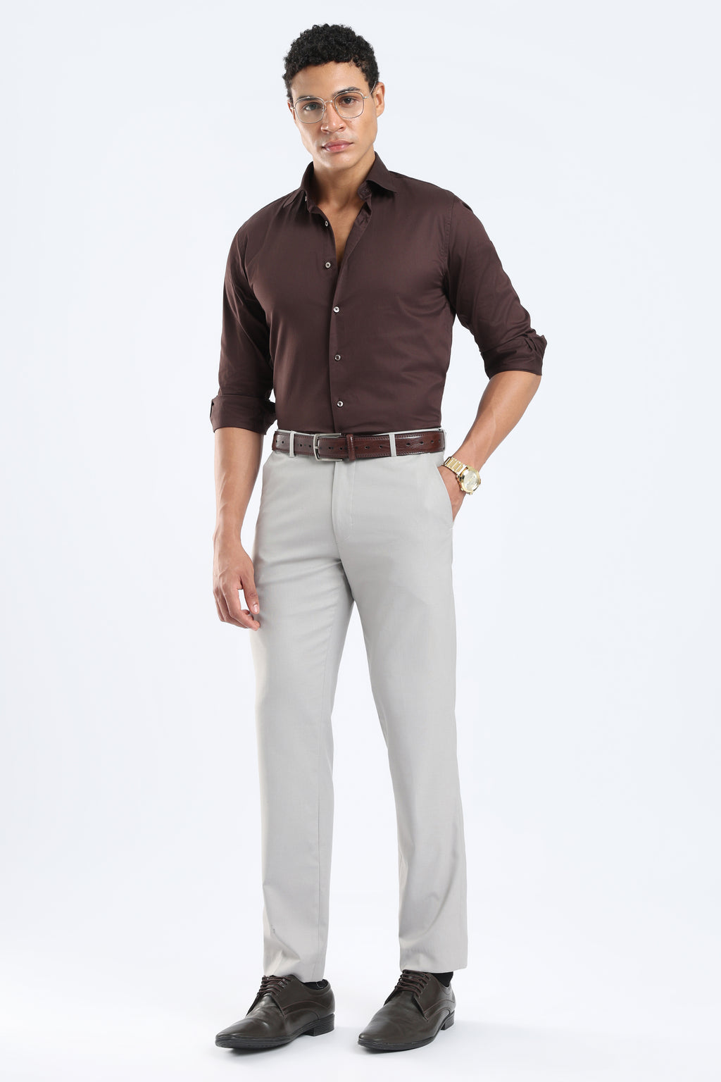 The Brown Cotton Satin Tailored Shirt