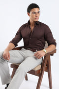 The Brown Cotton Satin Tailored Shirt