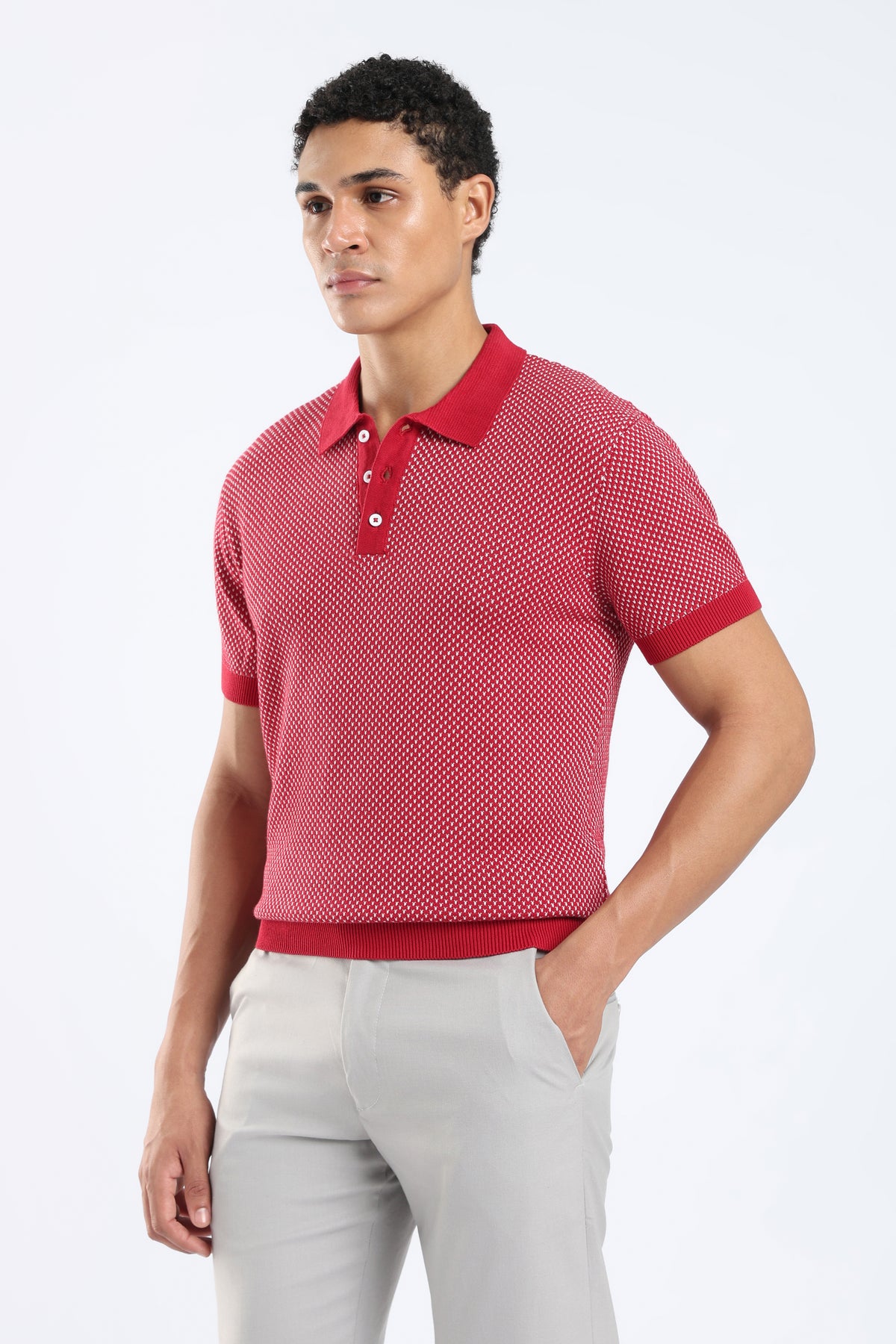 Men’s Cotton Knit Polo Shirt - Crimson Red