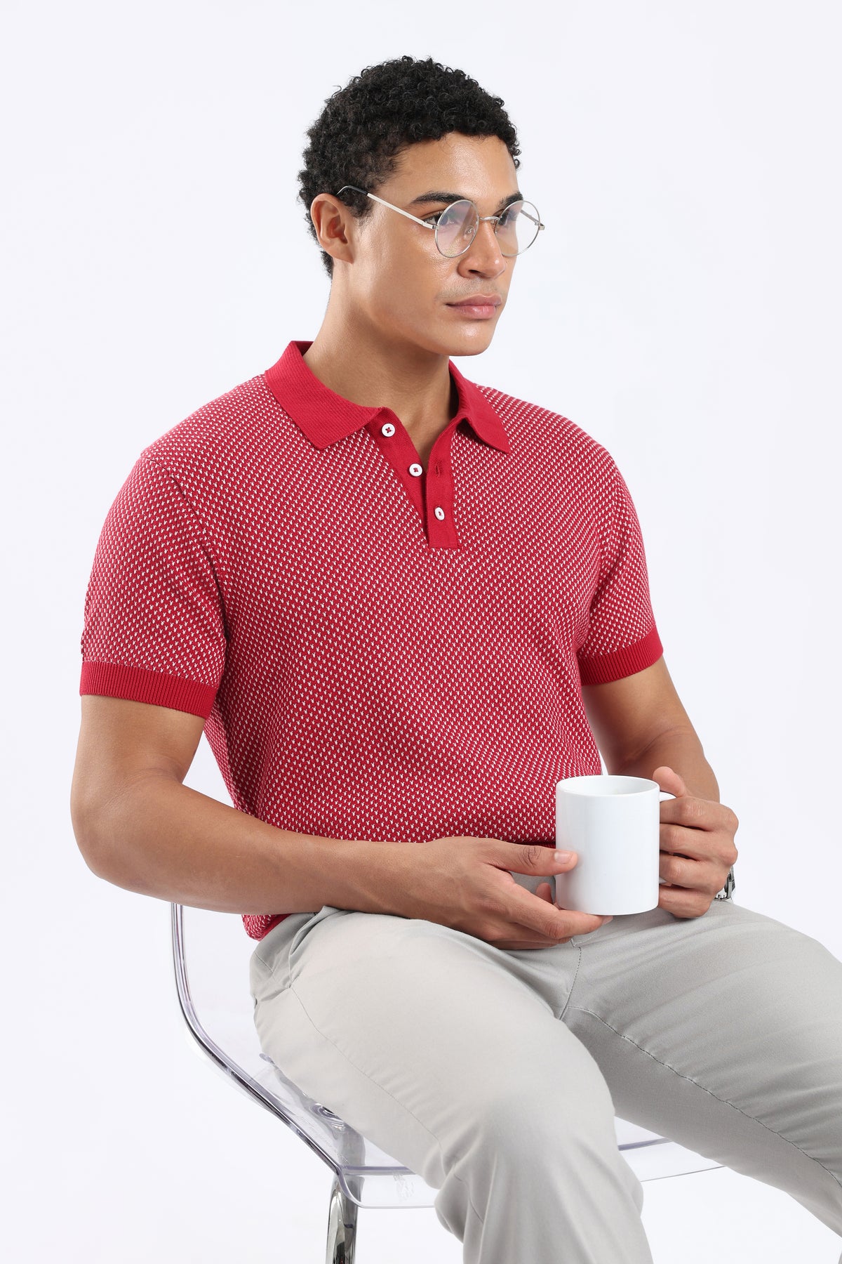 Men’s Cotton Knit Polo Shirt - Crimson Red