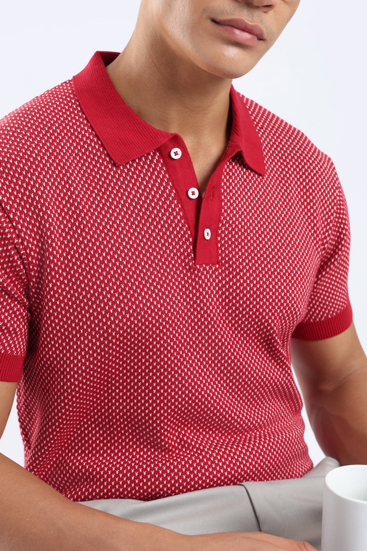 Men’s Cotton Knit Polo Shirt - Crimson Red