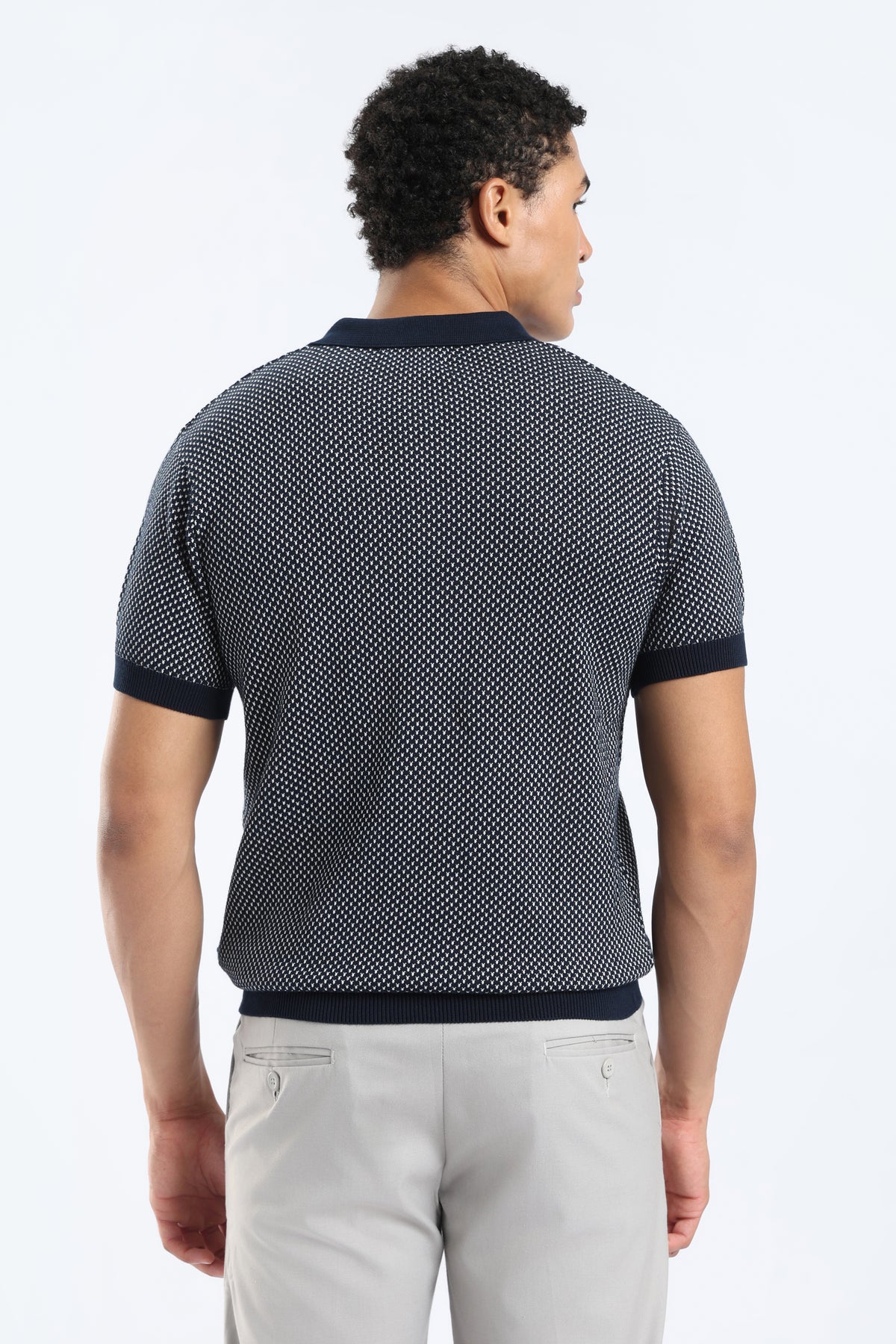 Men’s Cotton Knit Polo Shirt - Navy Blue