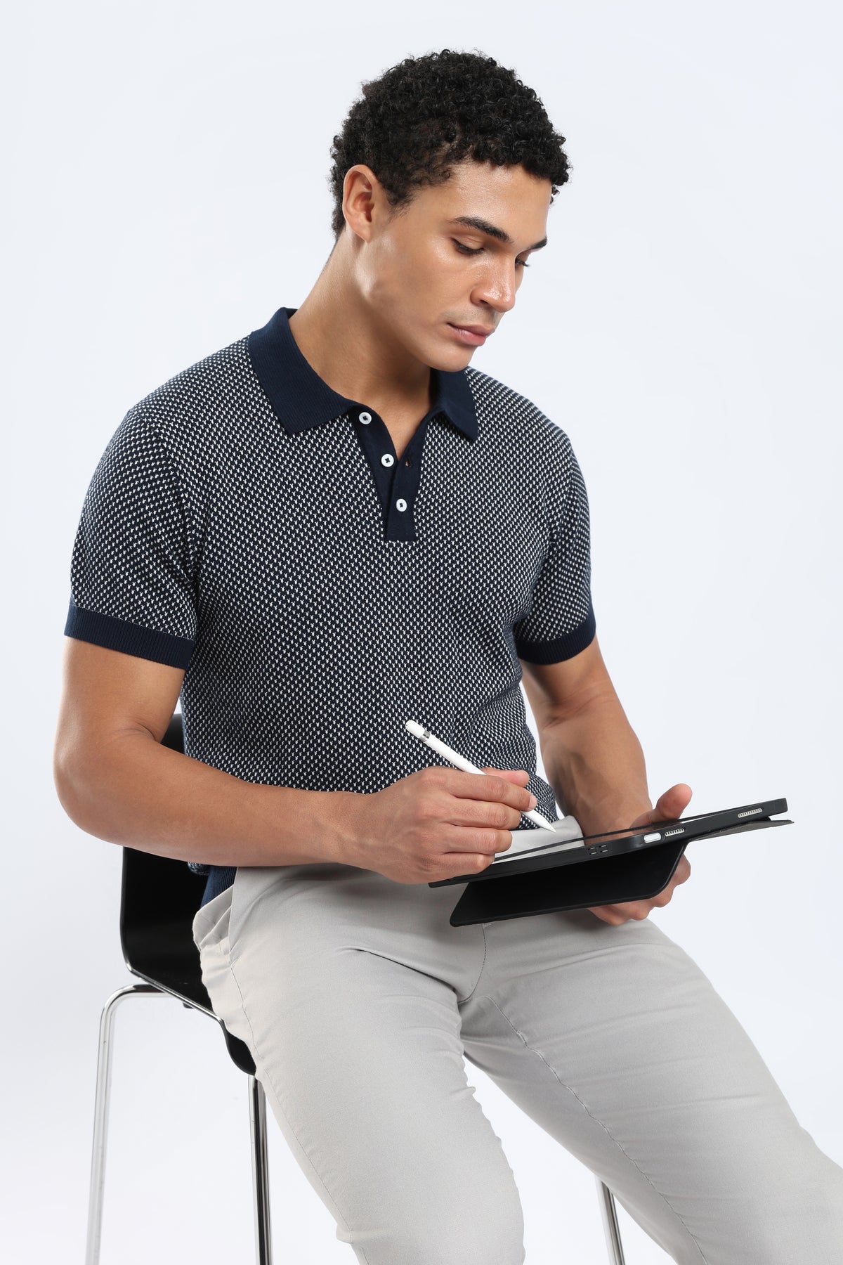 Men’s Cotton Knit Polo Shirt - Navy Blue