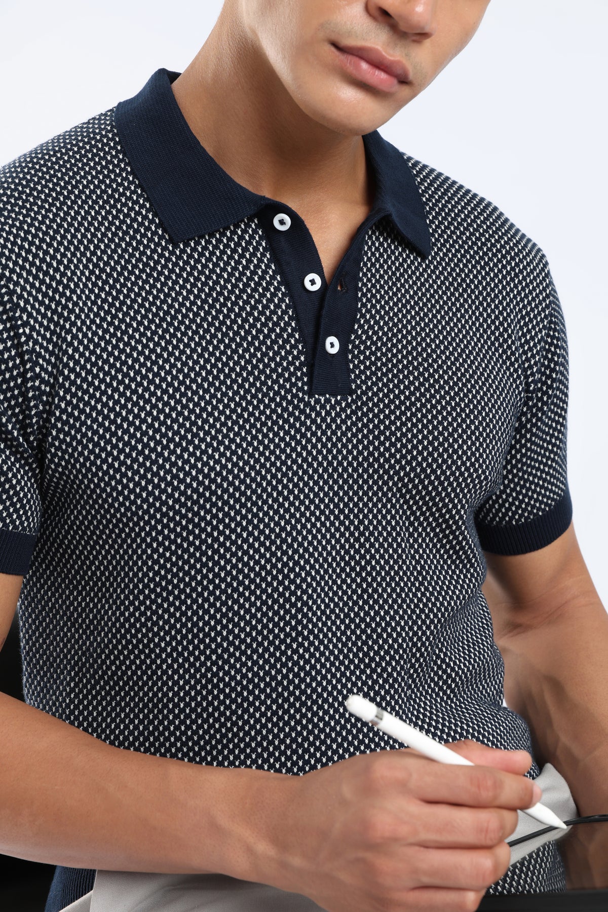 Men’s Cotton Knit Polo Shirt - Navy Blue