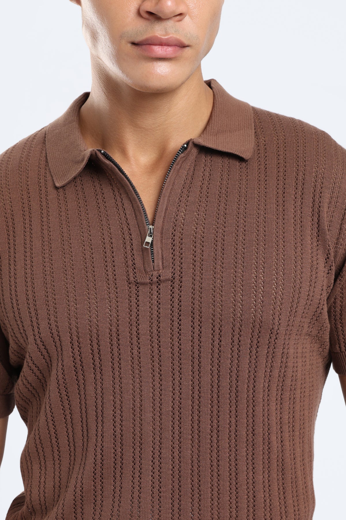 Men’s Cotton Quarter Zip Polo - Brown