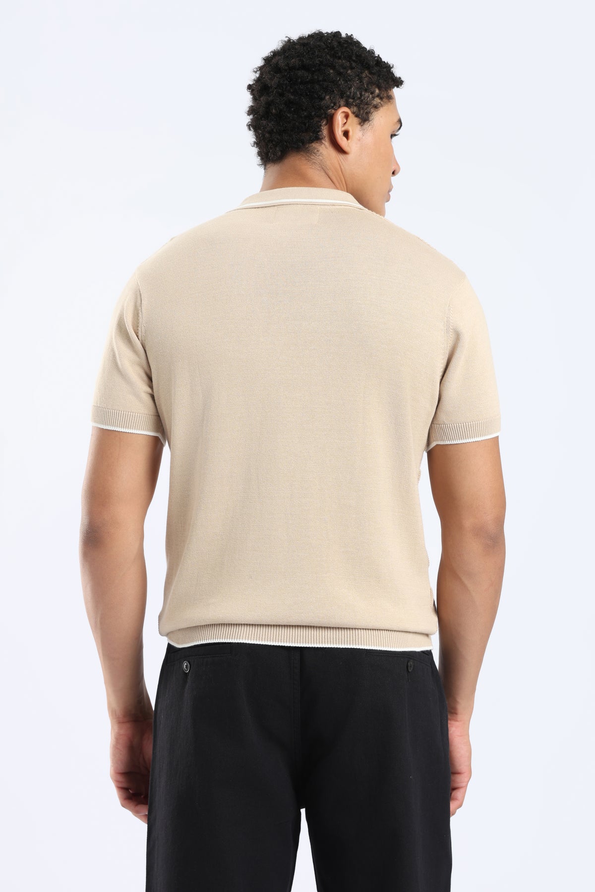 Men’s Checkered Knit Polo Shirt - Beige