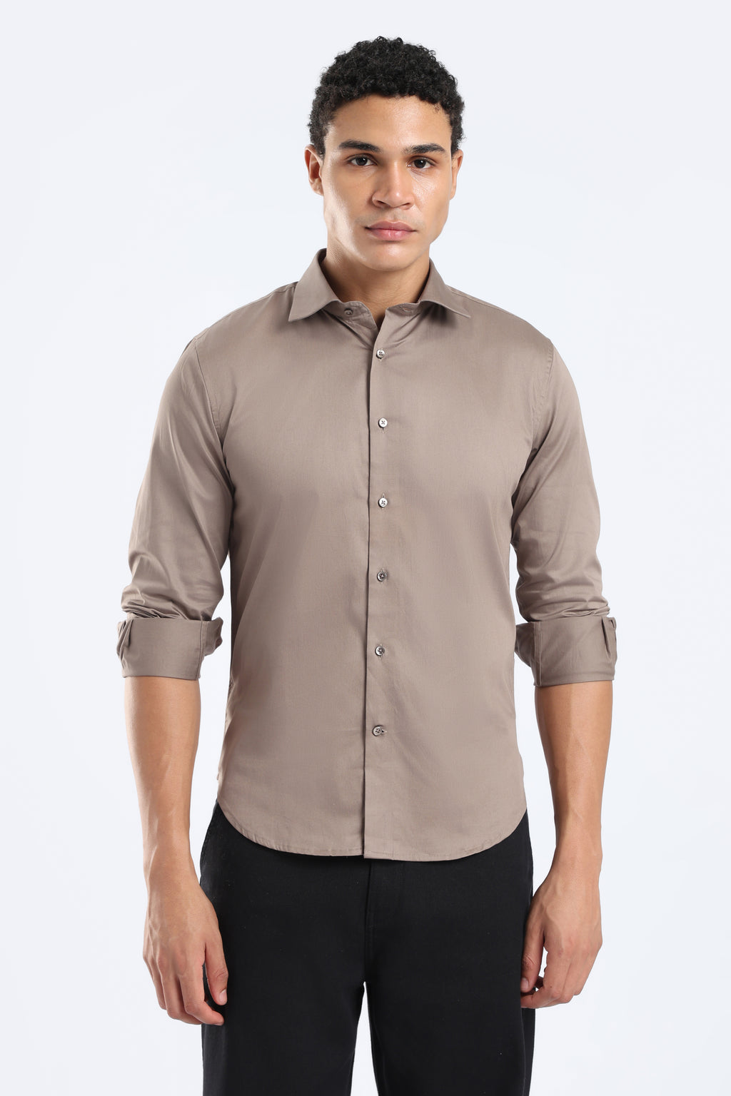 The Stone Grey Cotton Satin Tailored Shirt