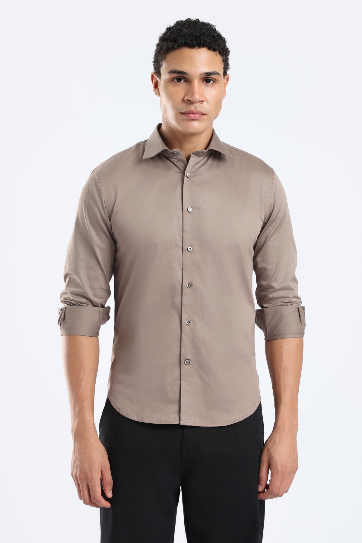 The Stone Grey Cotton Satin Tailored Shirt