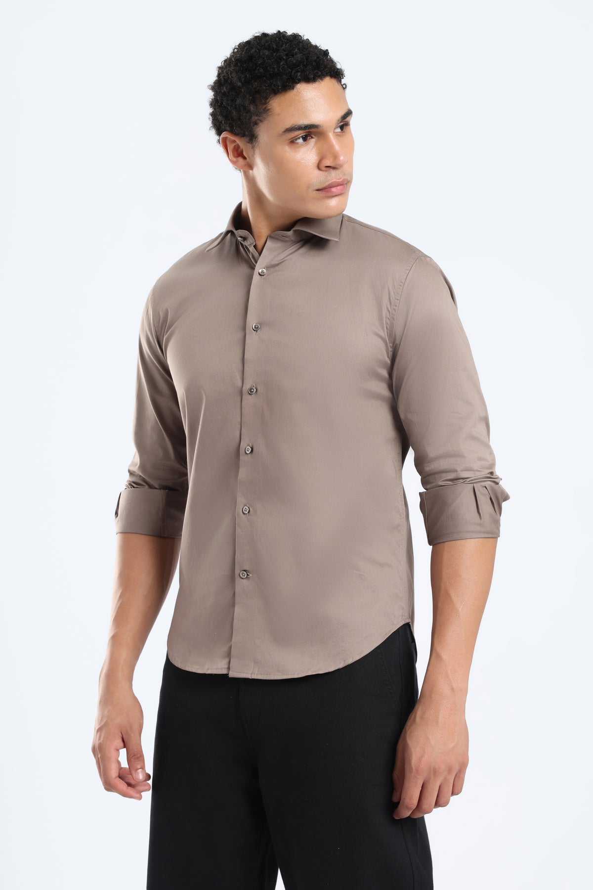 The Stone Grey Cotton Satin Tailored Shirt