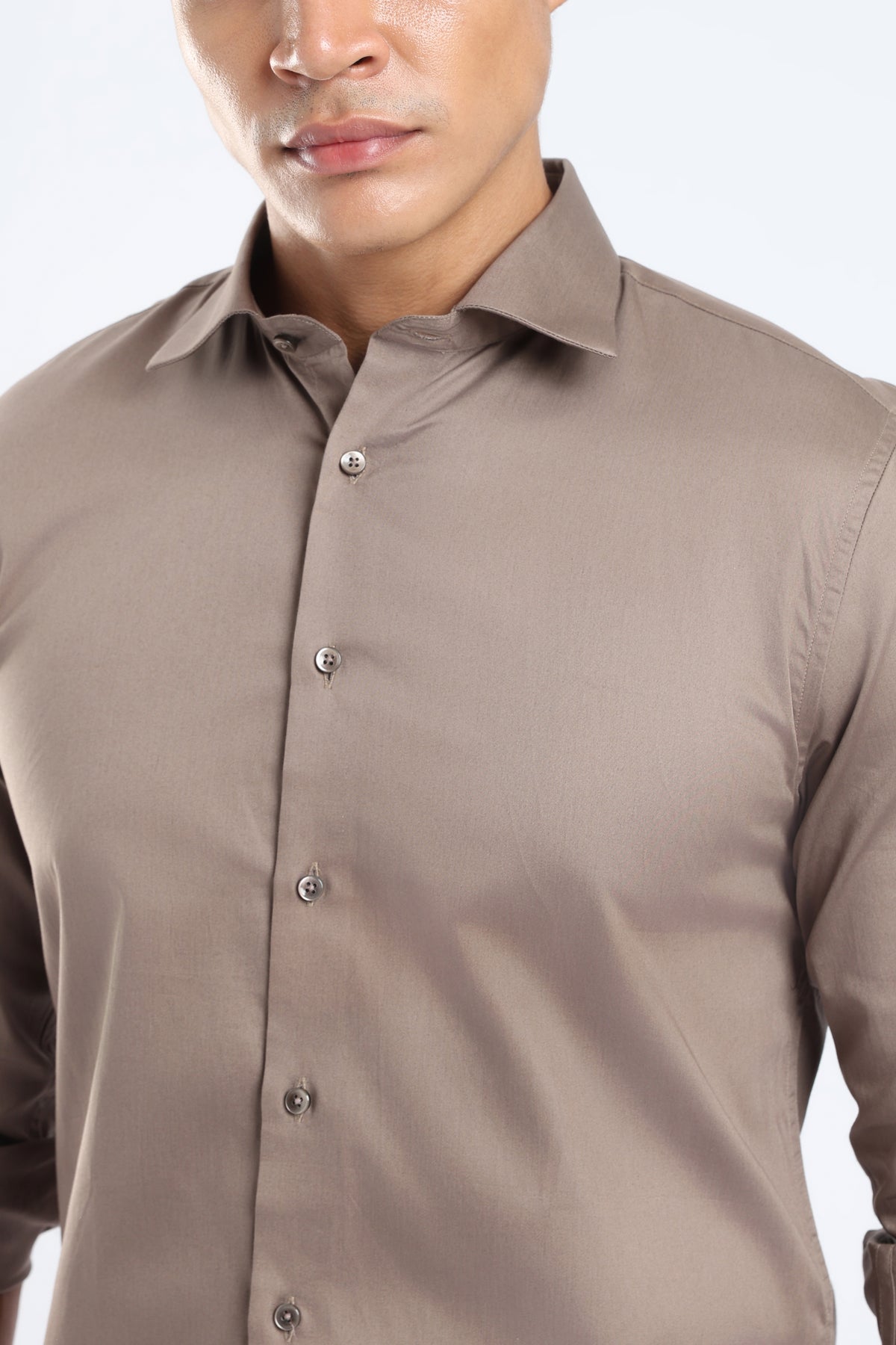 The Stone Grey Cotton Satin Tailored Shirt