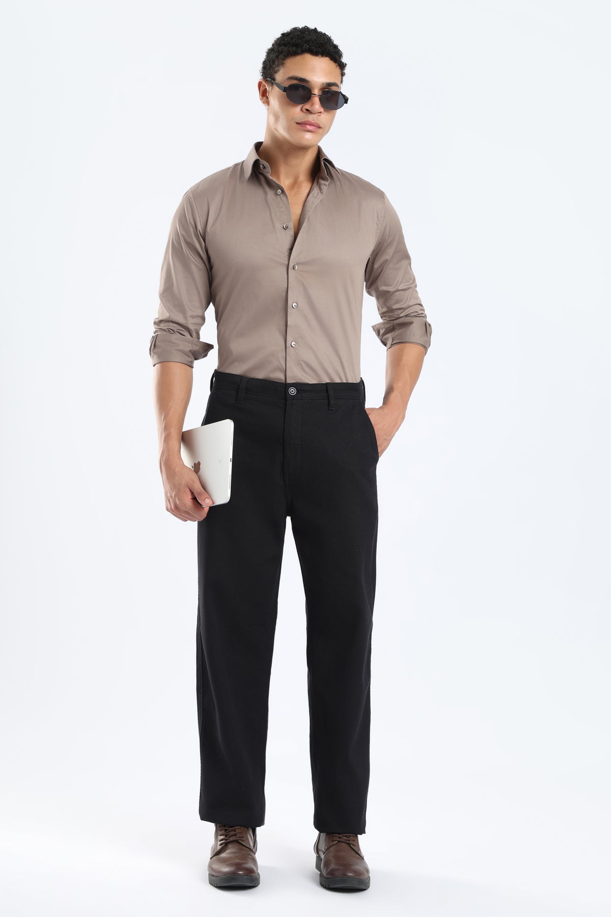 The Stone Grey Cotton Satin Tailored Shirt