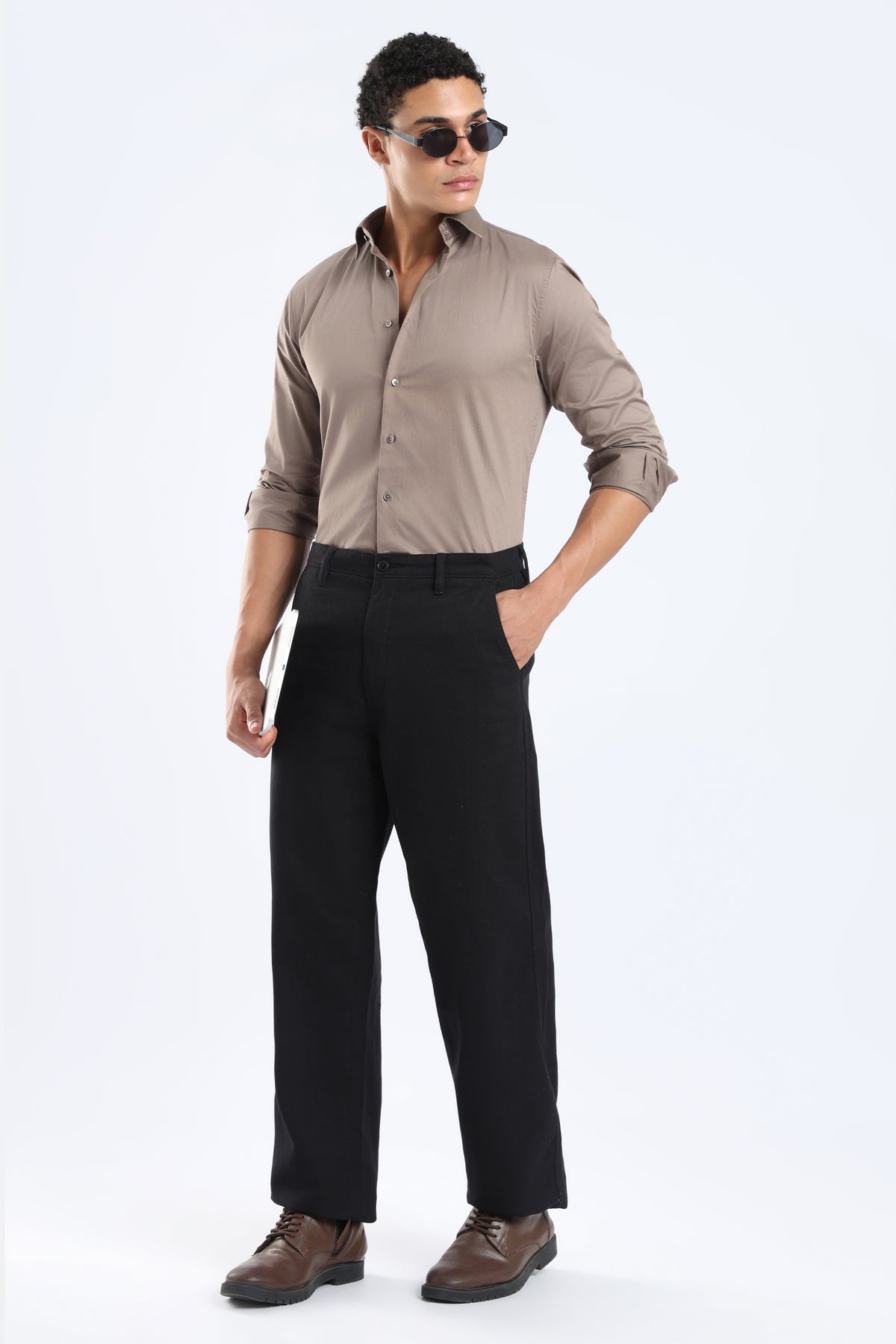 The Stone Grey Cotton Satin Tailored Shirt