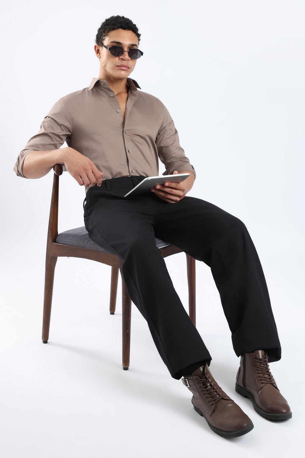 The Stone Grey Cotton Satin Tailored Shirt