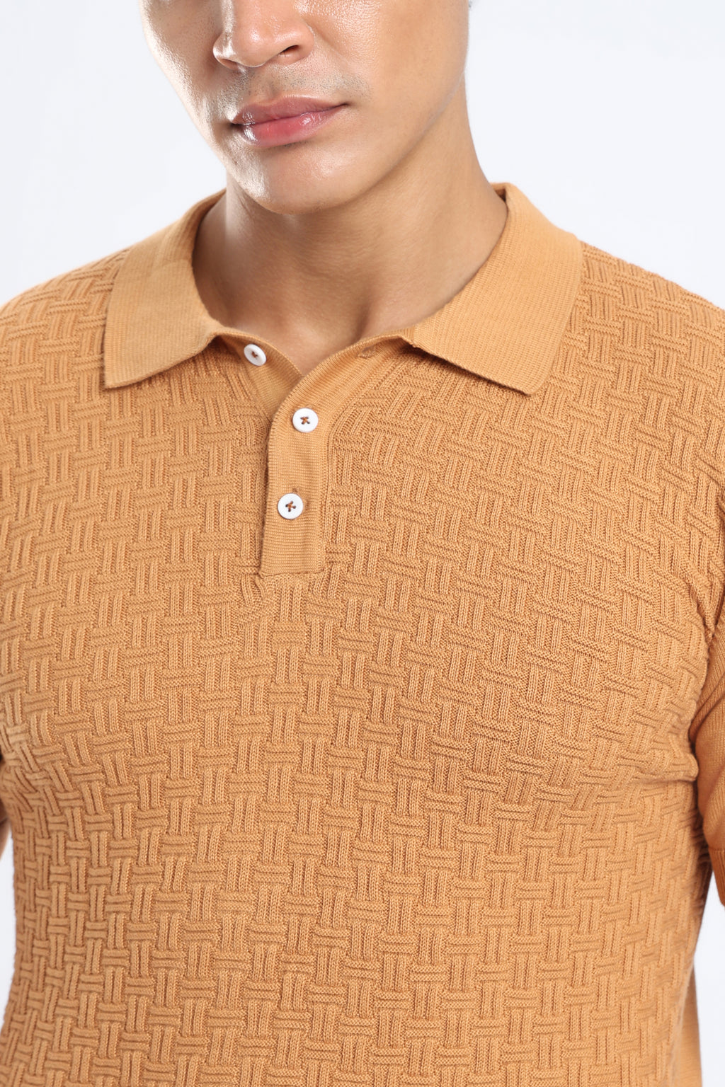 Men’s Basket Weave Knit Polo Shirt - Rust