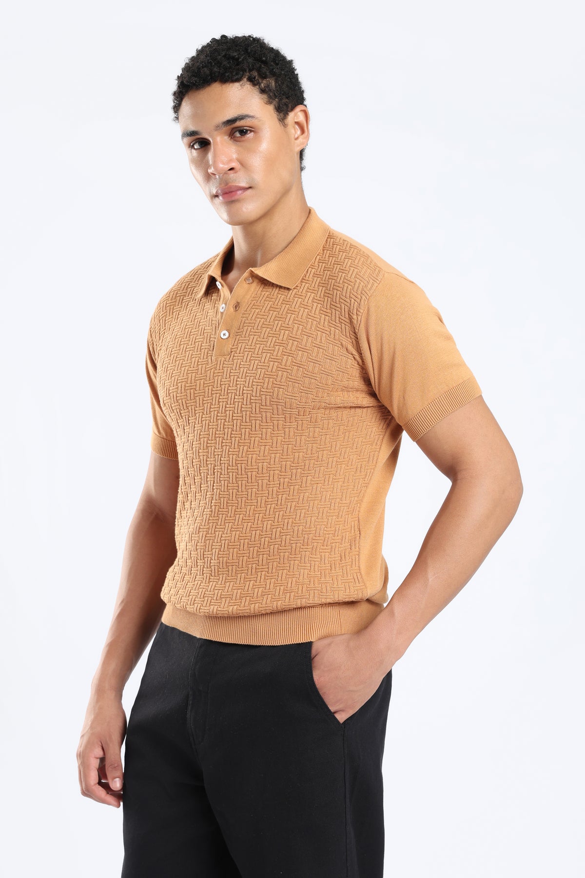 Men’s Basket Weave Knit Polo Shirt - Rust