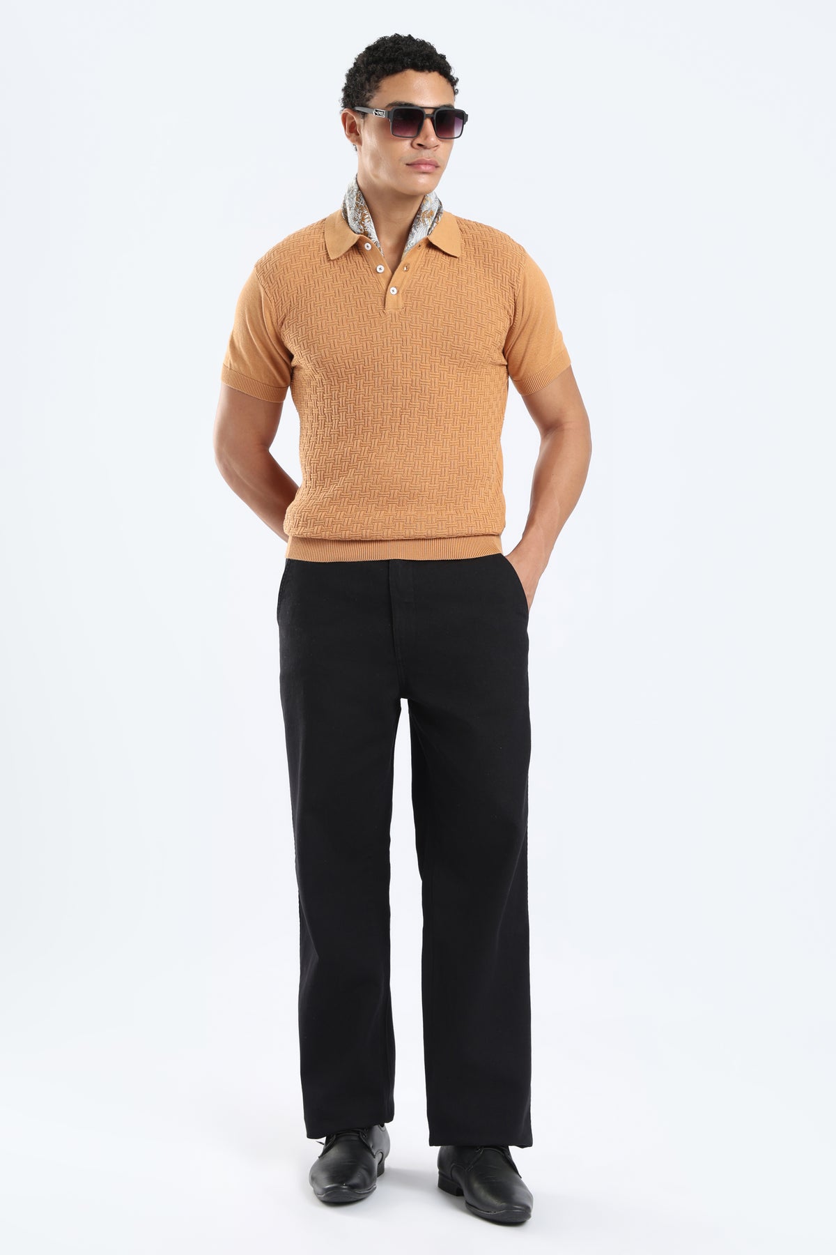 Men’s Basket Weave Knit Polo Shirt - Rust