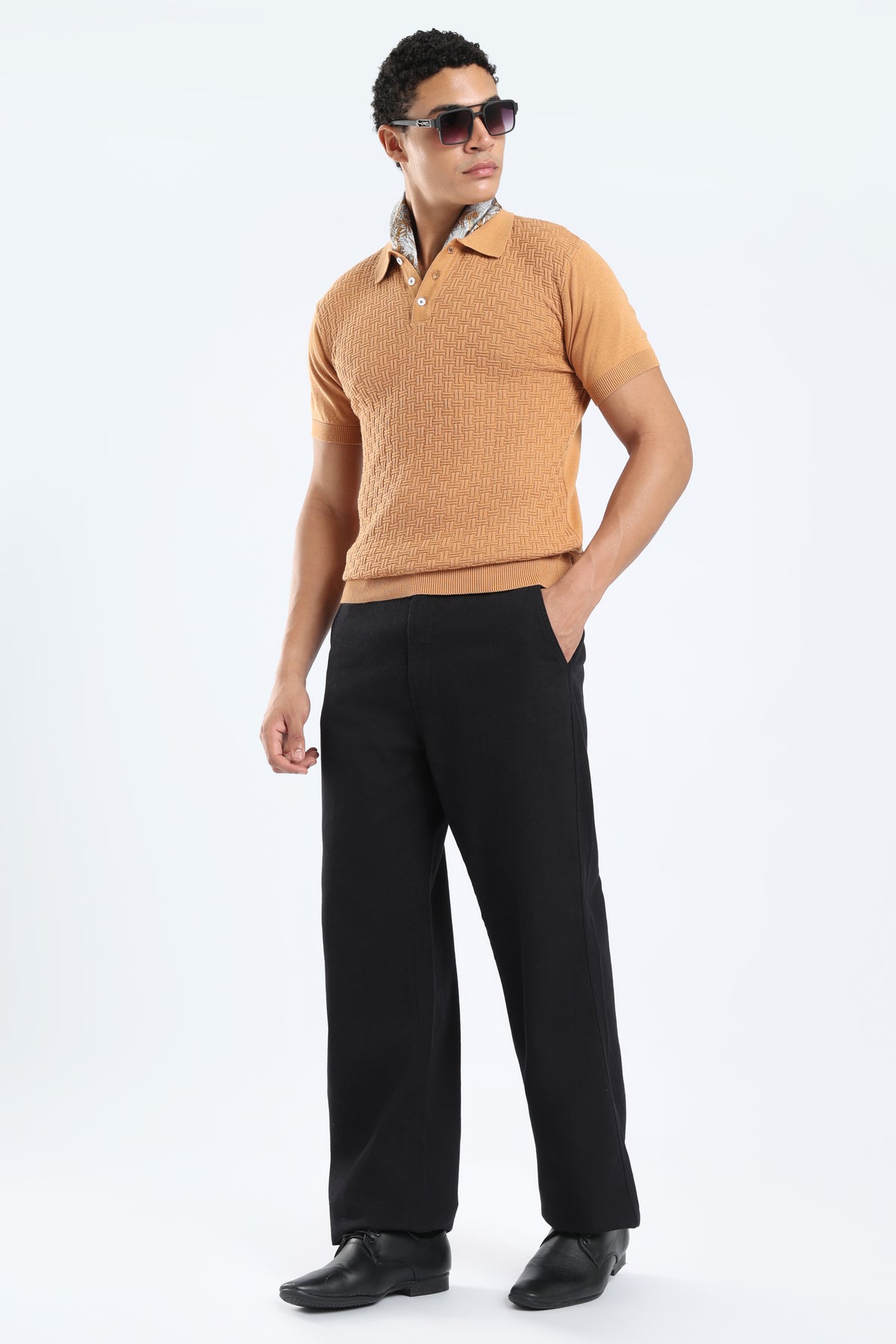 Men’s Basket Weave Knit Polo Shirt - Rust