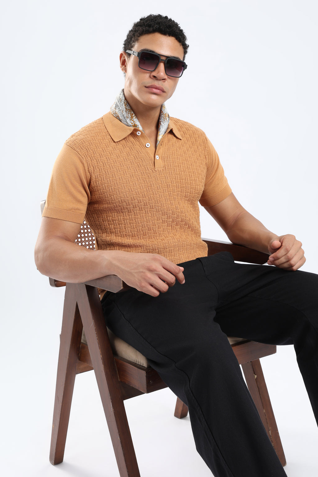 Men’s Basket Weave Knit Polo Shirt - Rust