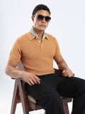 Men’s Basket Weave Knit Polo Shirt - Rust