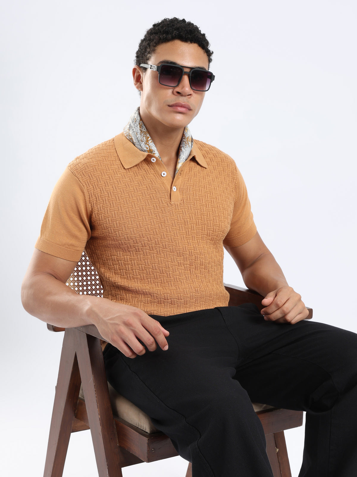 Men’s Basket Weave Knit Polo Shirt - Rust