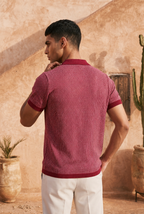 Crimson Melange Cotton Knit Polo T-Shirt
