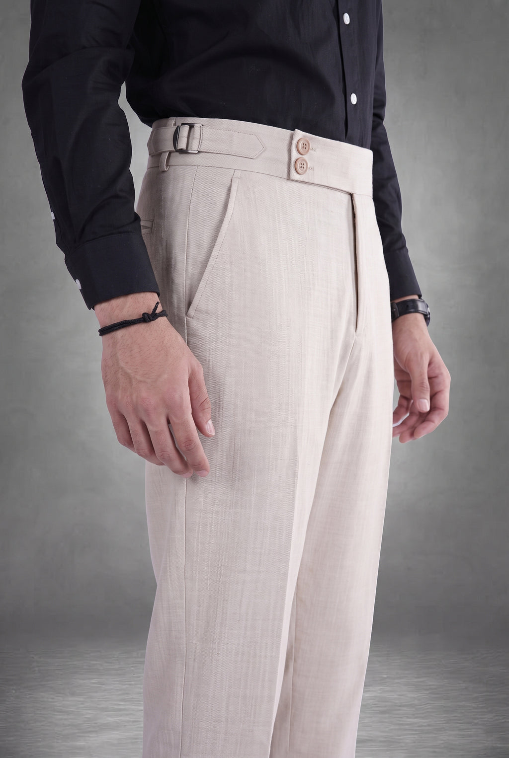 Soft Beige 2-Button Linen Trousers