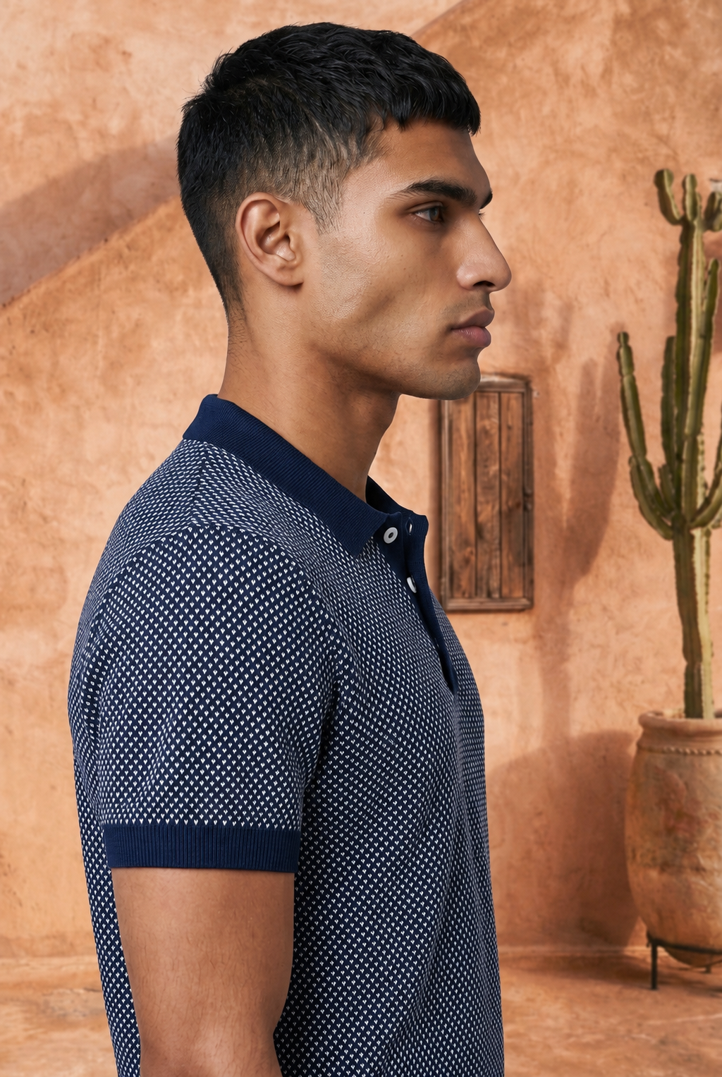 Midnight Melange Cotton Knit Polo T-Shirt