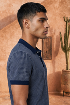 Midnight Melange Cotton Knit Polo T-Shirt