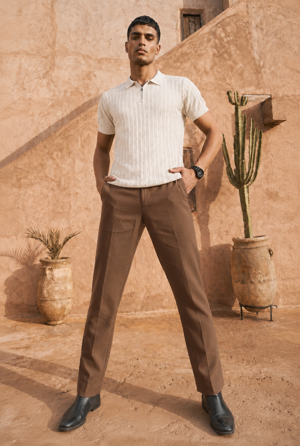Frost Ivory Cotton Knit Quarter Zip T-Shirt