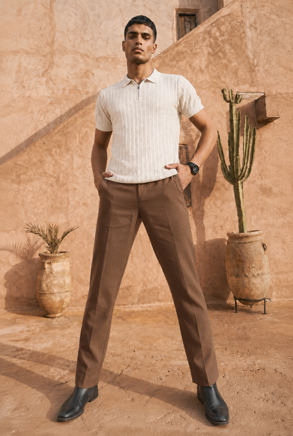 Frost Ivory Cotton Knit Quarter Zip T-Shirt