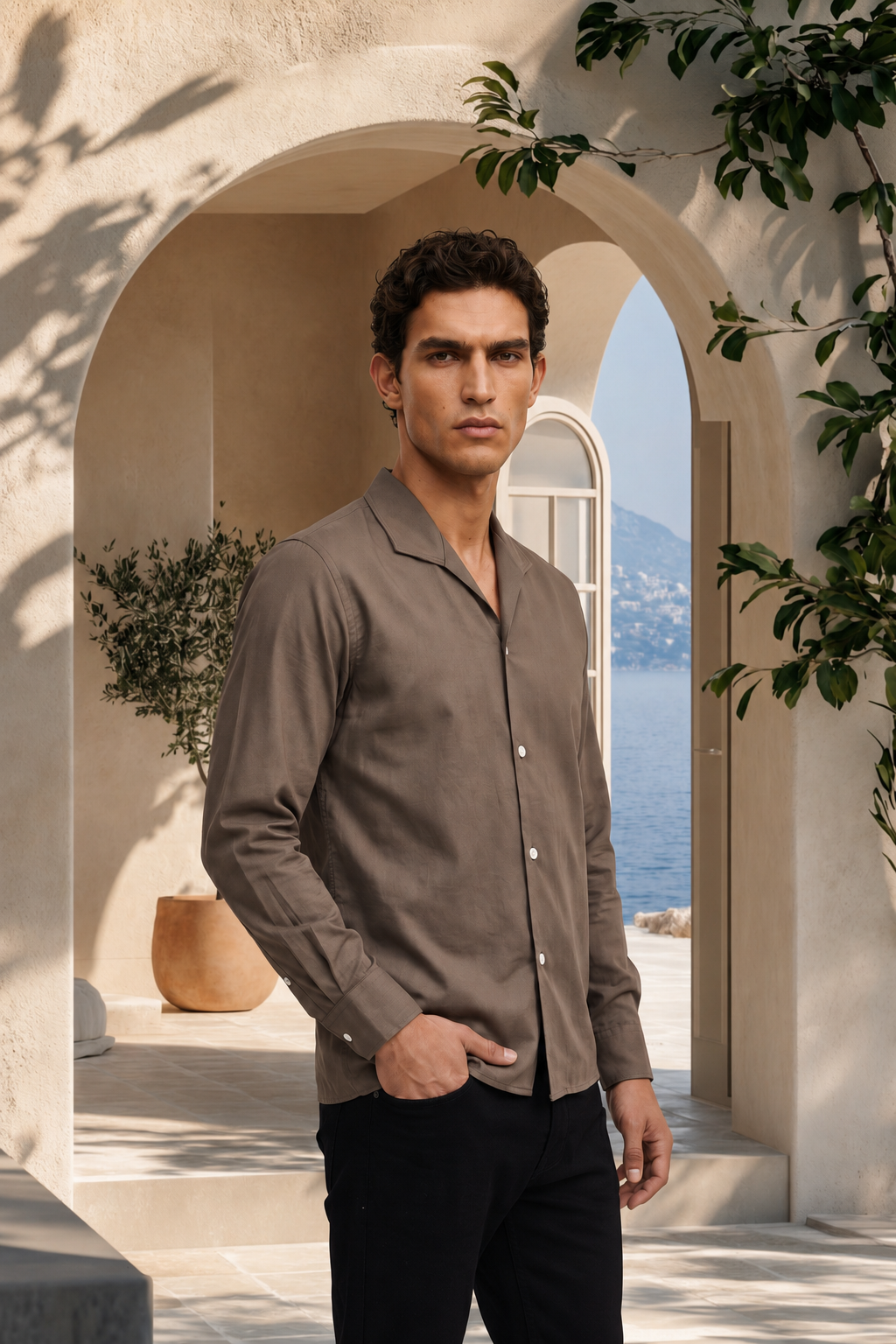 Gunmetal Grey Lapel Collar Shirt