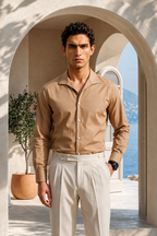 Sahara Beige Lapel Collar Shirt