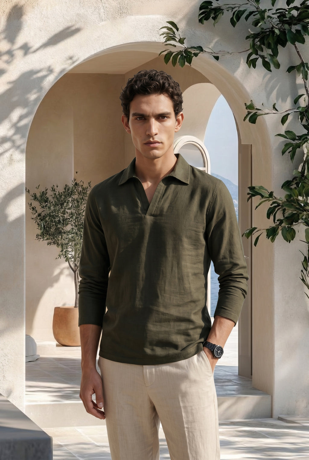Hunter Green Pure Cotton Johnny Collar Polo