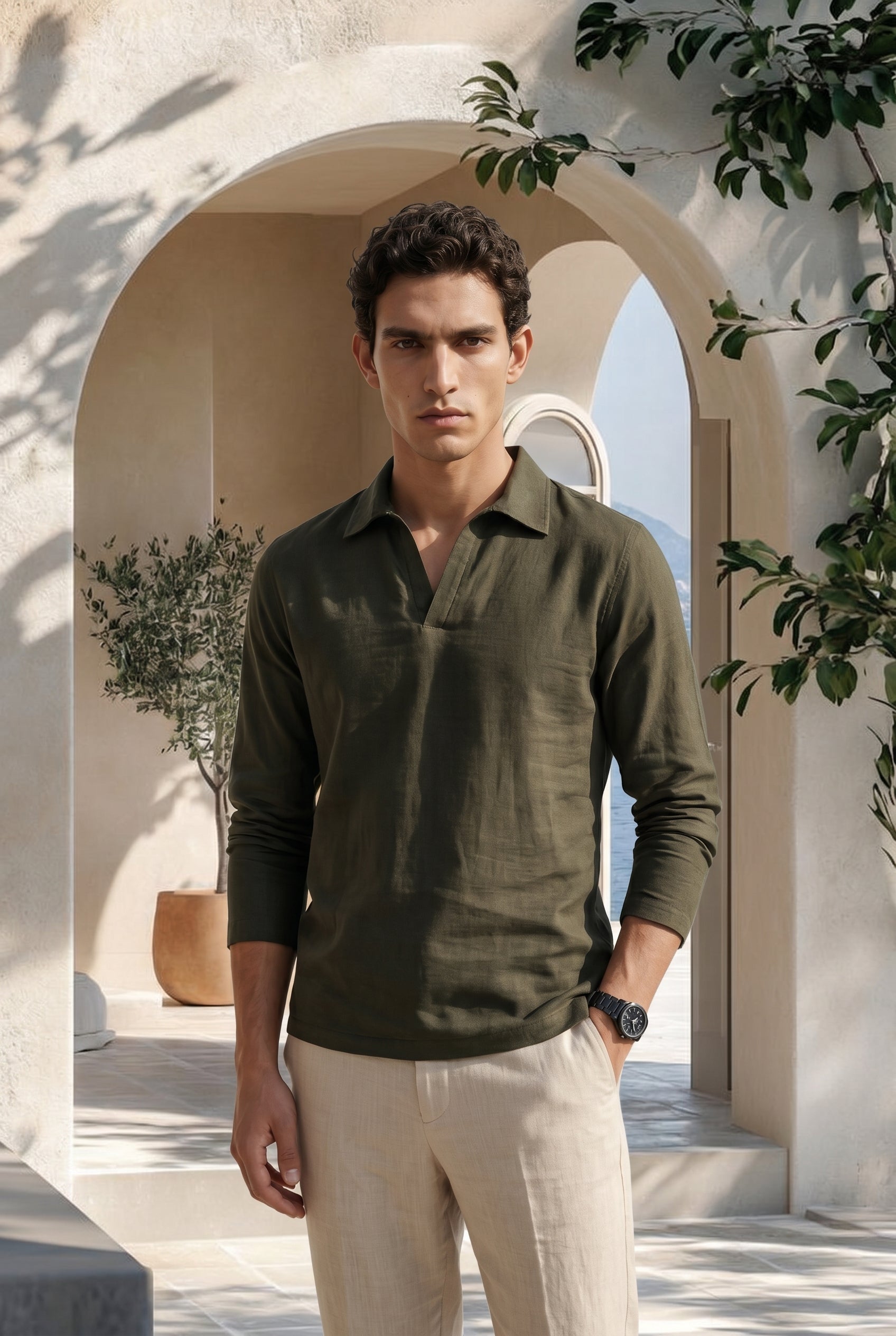 Hunter Green Pure Cotton Johnny Collar Polo