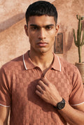 Desert Rose Checkered Cotton Knit Polo T-Shirt
