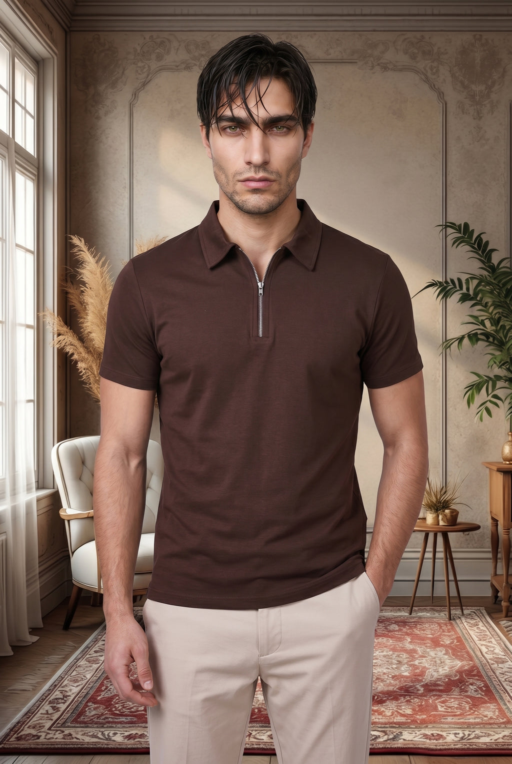 Espresso Cocoa Luxe Quarter Zip Polo