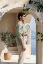 Pistachio Dust Linen Cuban Collar Shirt