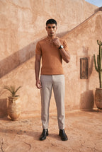 Sunset Clay Basket Weave Cotton Knit Polo T-Shirt