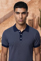 Midnight Melange Cotton Knit Polo T-Shirt