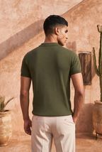 Obsidian Olive Cable Cotton Knit Polo T-Shirt