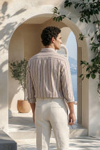 Mocha Stripe Down Button Signature Cotton Shirt