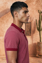 Crimson Melange Cotton Knit Polo T-Shirt