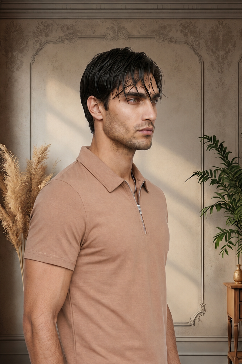 Desert Taupe Luxe Quarter Zip Polo
