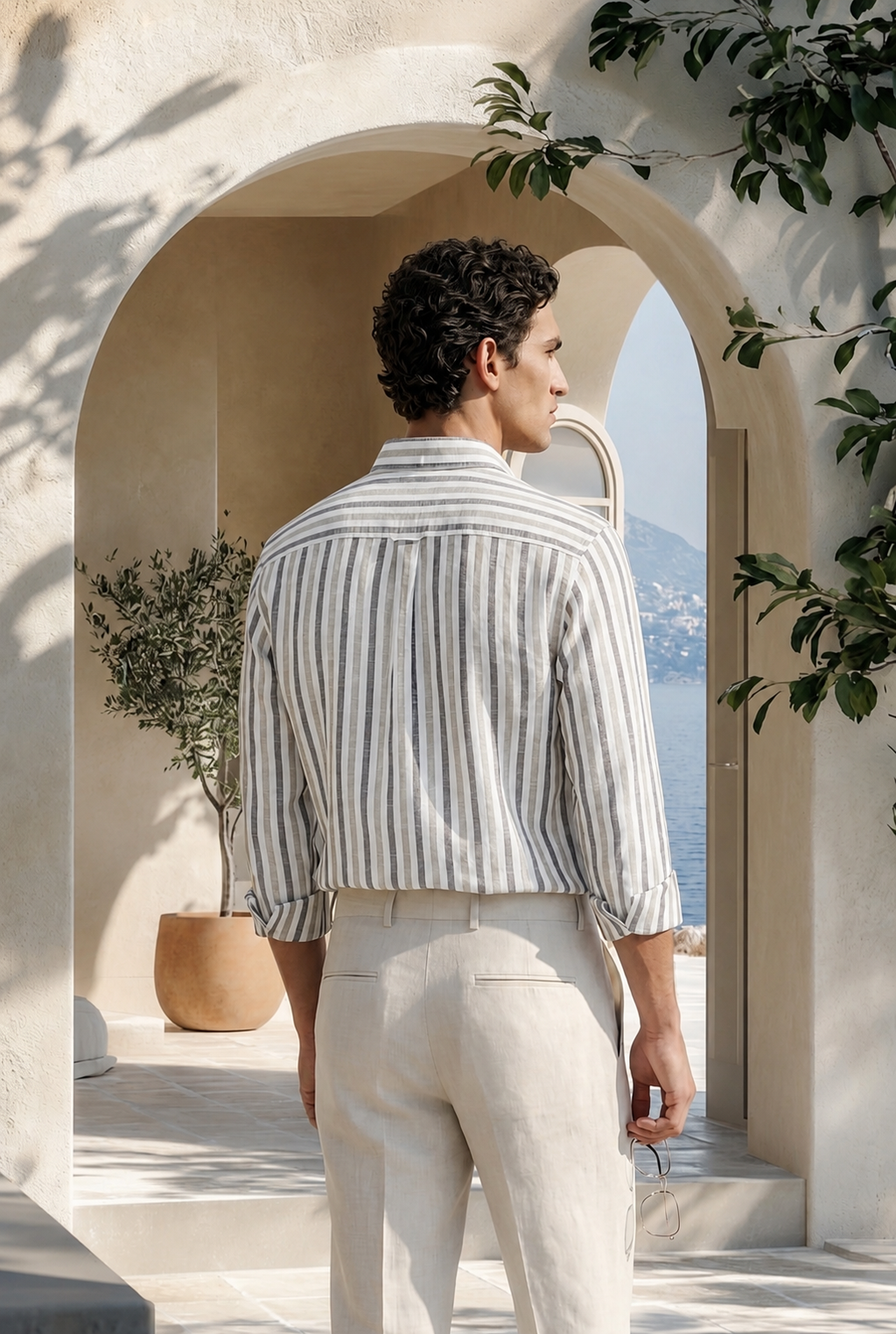 Ash Stripe Down Button Signature Cotton Shirt