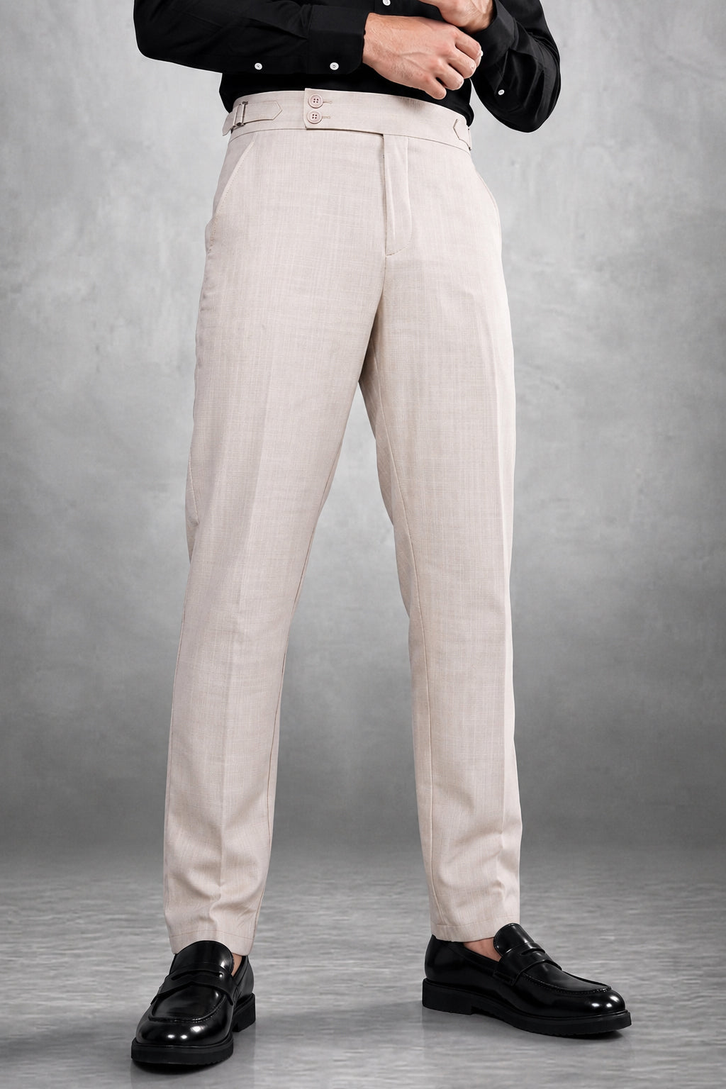Soft Beige 2-Button Linen Trousers