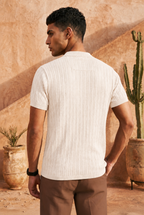 Frost Ivory Cotton Knit Quarter Zip T-Shirt