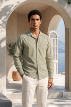 Pistachio Dust Linen Cuban Collar Shirt